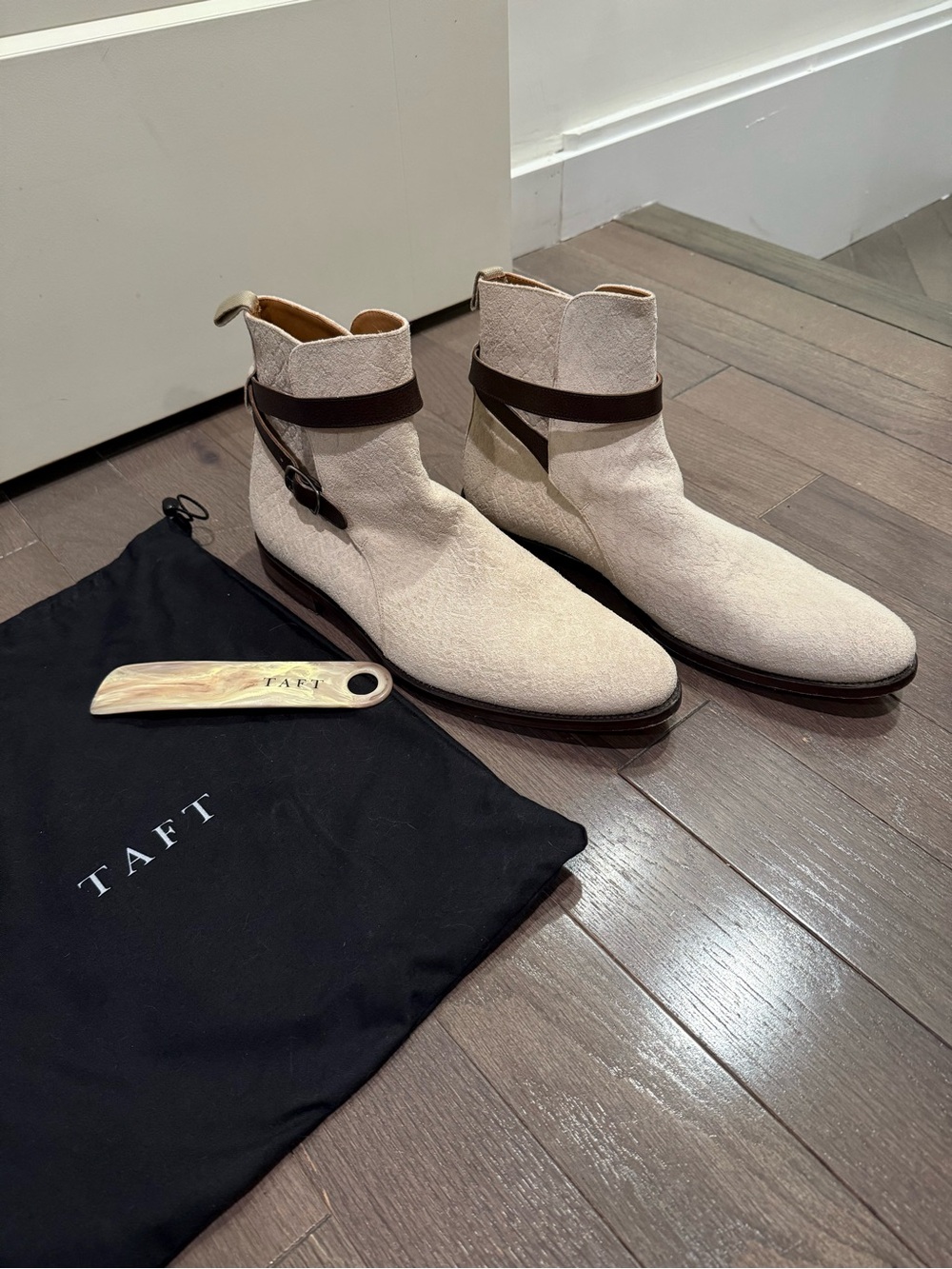 TAFT Dylan Boot Men’s US 13 | Cream Suede Jodhpur Harness Boots | Worn Once